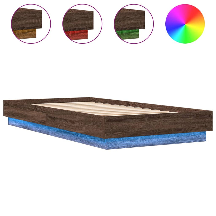 Bedframe Met Led-Verlichting Bruin Eikenkleurig 75X190 Cm