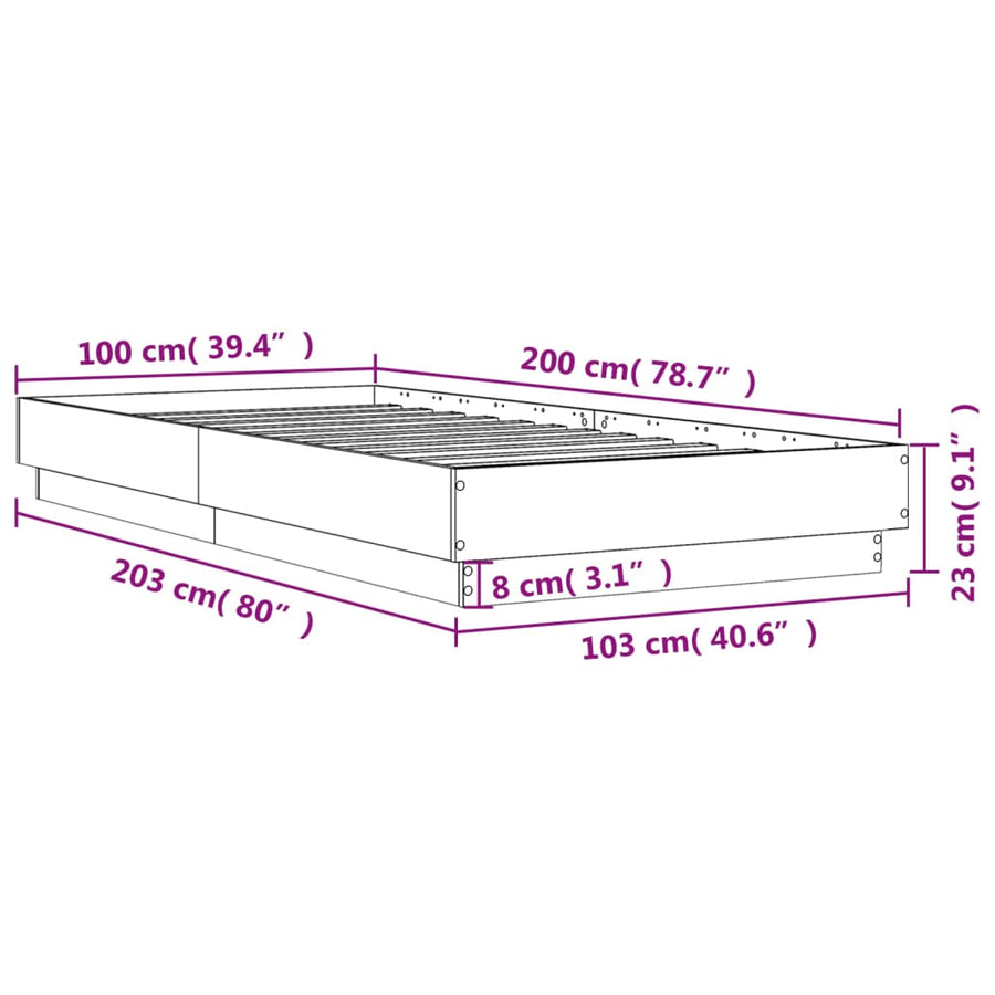 Bedframe bewerkt hout sonoma eikenkleurig 100x200 cm