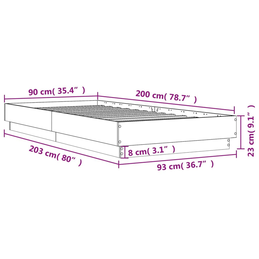 Bedframe Bewerkt Hout Sonoma Eikenkleurig 90X200 Cm