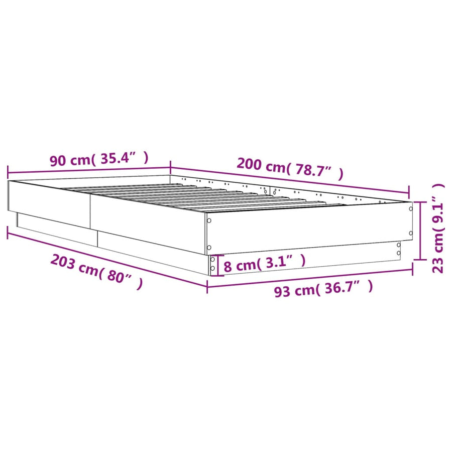 Bedframe Bewerkt Hout Grijs Sonoma Eikenkleurig 90X200 Cm