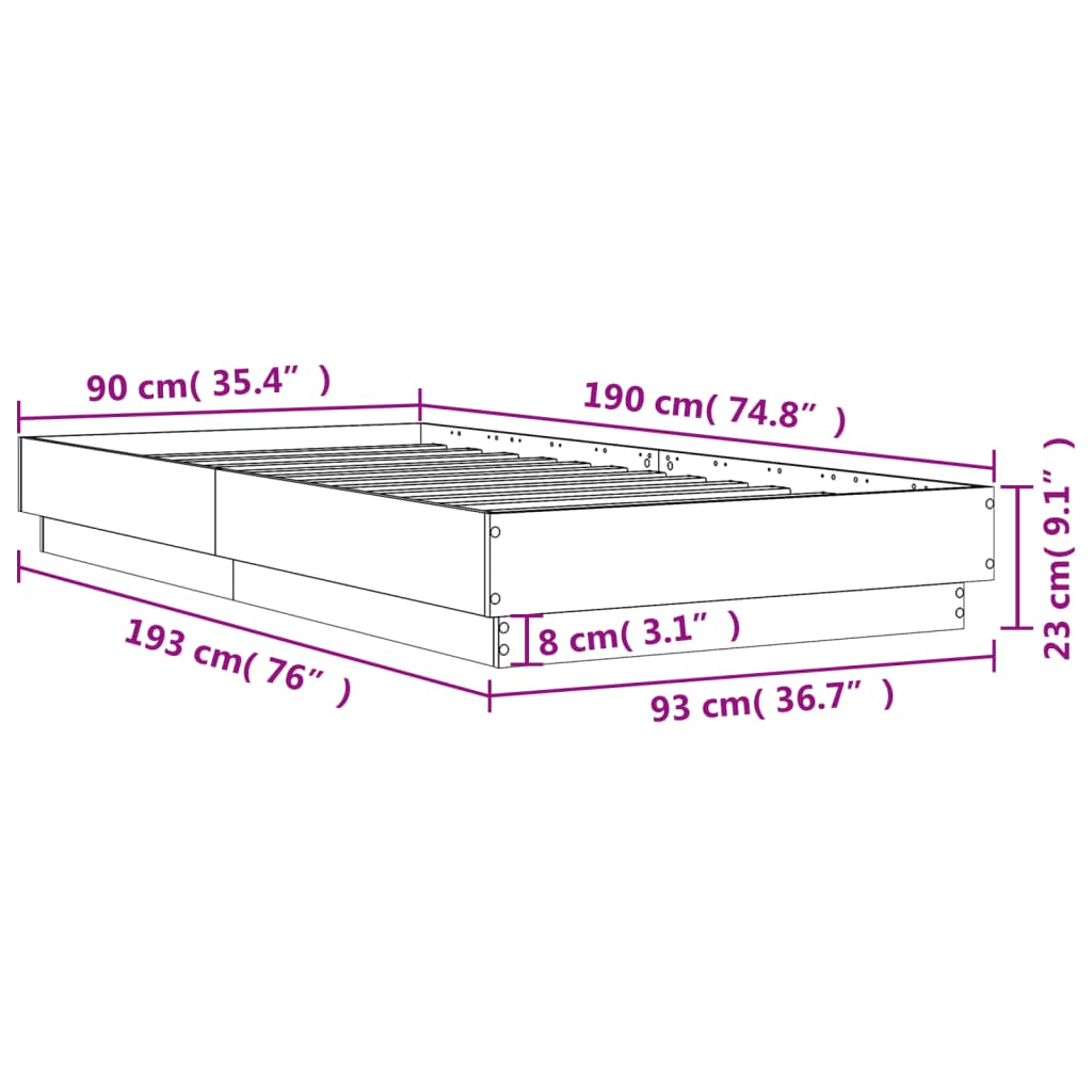 Bedframe bewerkt hout sonoma eikenkleurig 90x190 cm