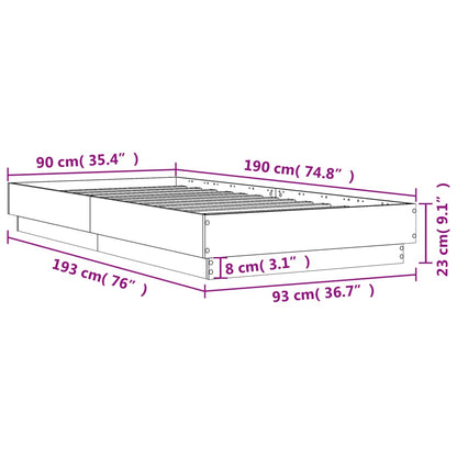 Bedframe bewerkt hout betongrijs 90x190 cm