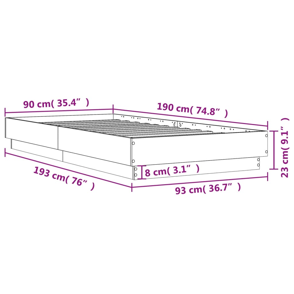 Bedframe bewerkt hout bruin eikenkleur 90x190 cm