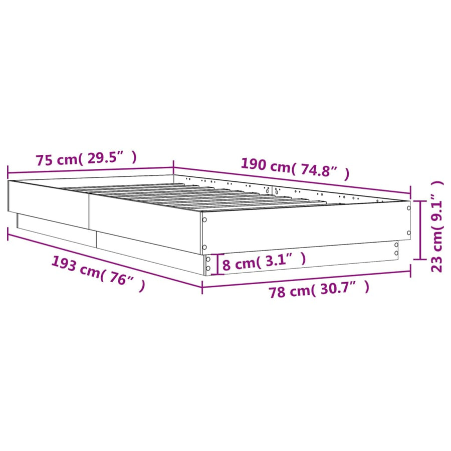 Bedframe bewerkt hout sonoma eikenkleurig 75x190 cm