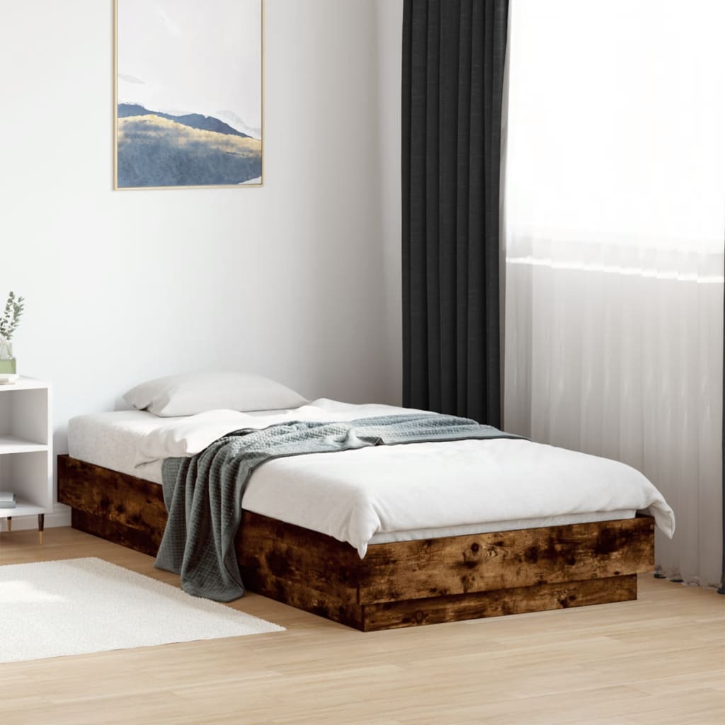 Bedframe bewerkt hout gerookt eikenkleurig 75x190 cm
