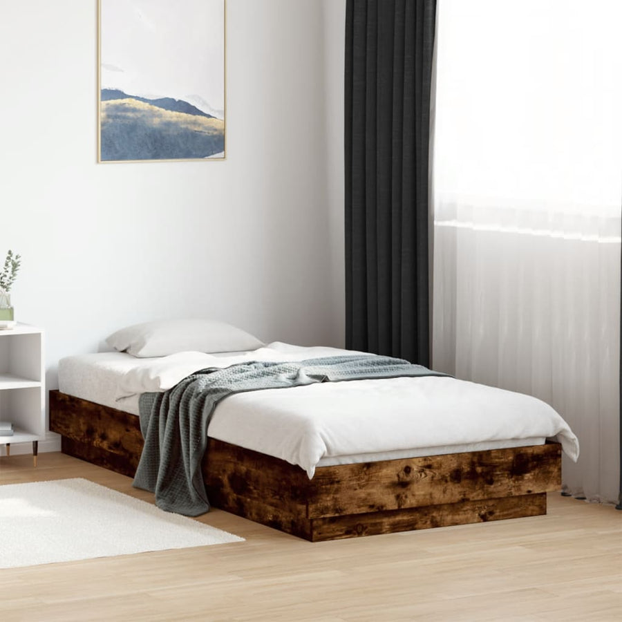 Bedframe bewerkt hout gerookt eikenkleurig 75x190 cm