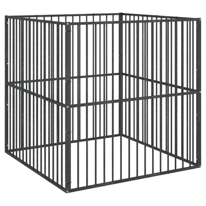 Hondenkennel 4 Panelen Gepoedercoat Staal Zwart