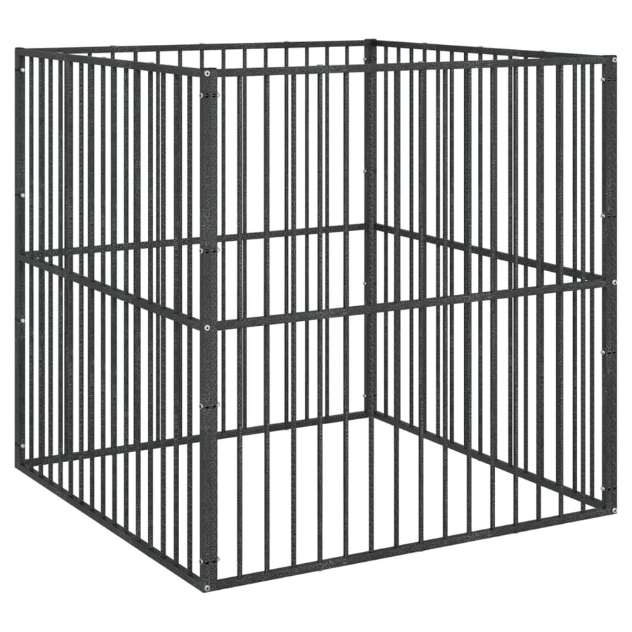 Hondenkennel 4 Panelen Gepoedercoat Staal Zwart