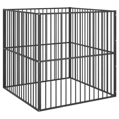 Hondenkennel 4 Panelen Gepoedercoat Staal Zwart