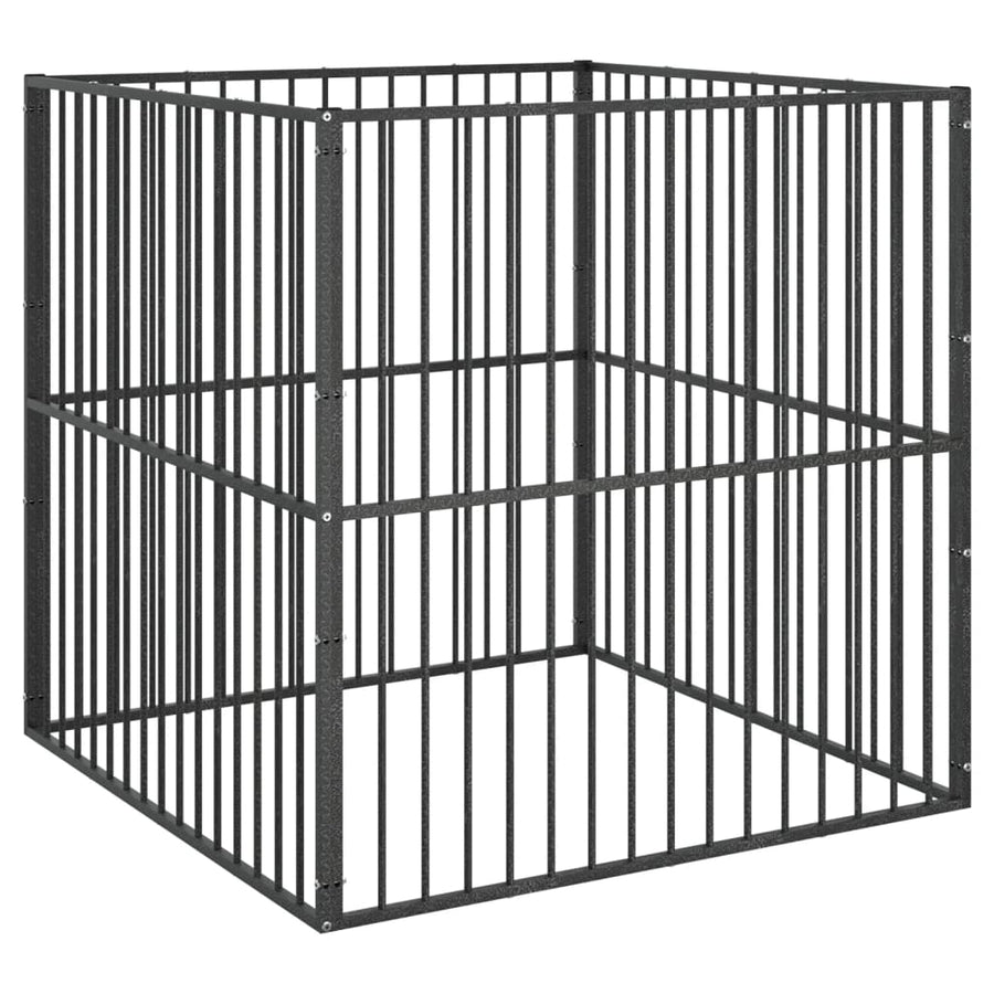 Hondenkennel 4 Panelen Gepoedercoat Staal Zwart