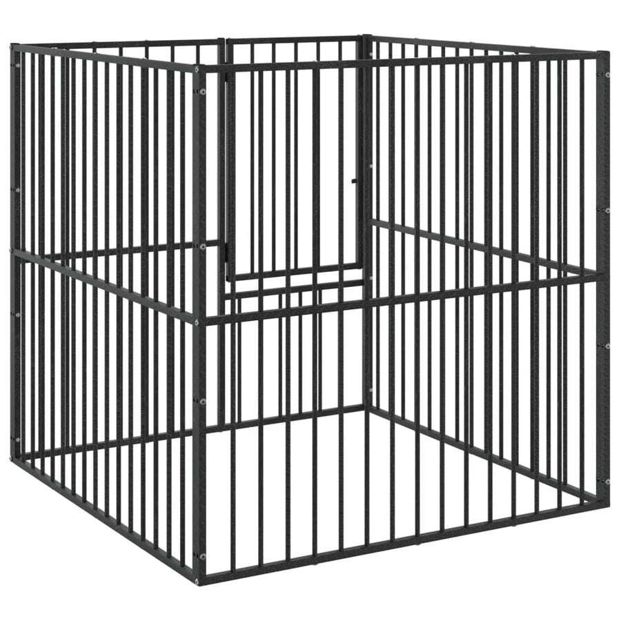 Hondenkennel 4 Panelen Gepoedercoat Staal Zwart
