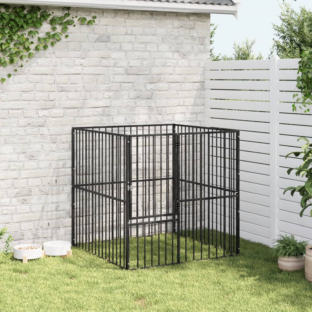 Hondenkennel 4 Panelen Gepoedercoat Staal Zwart