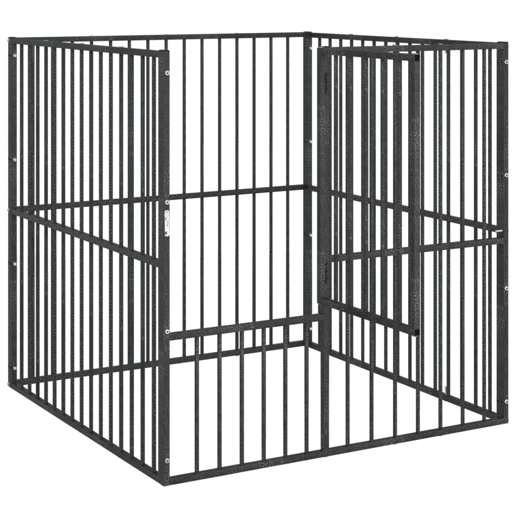 Hondenkennel 4 Panelen Gepoedercoat Staal Zwart