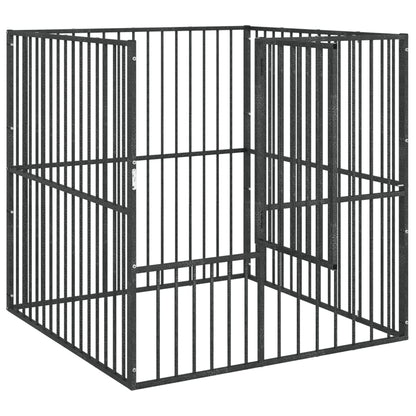 Hondenkennel 4 Panelen Gepoedercoat Staal Zwart