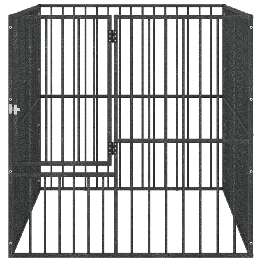 Hondenkennel 4 Panelen Gepoedercoat Staal Zwart