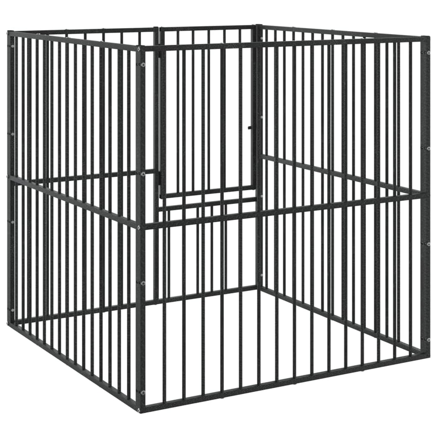 Hondenkennel 4 Panelen Gepoedercoat Staal Zwart