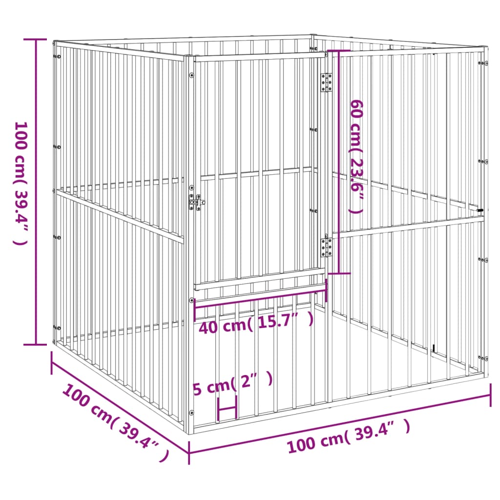 Hondenkennel 4 Panelen Gepoedercoat Staal Zwart