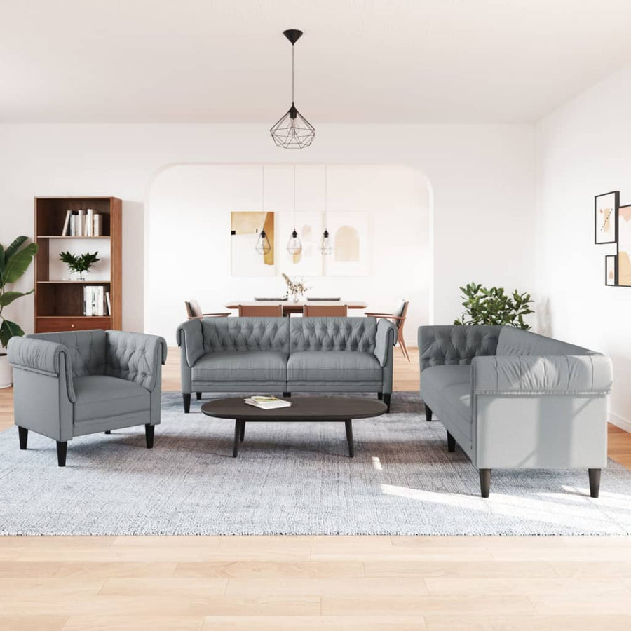 3-Delige Loungeset Stof Lichtgrijs