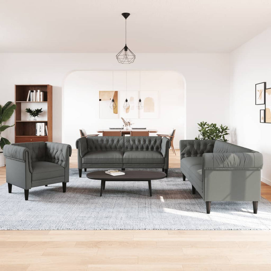3-Delige Loungeset Stof Donkergrijs