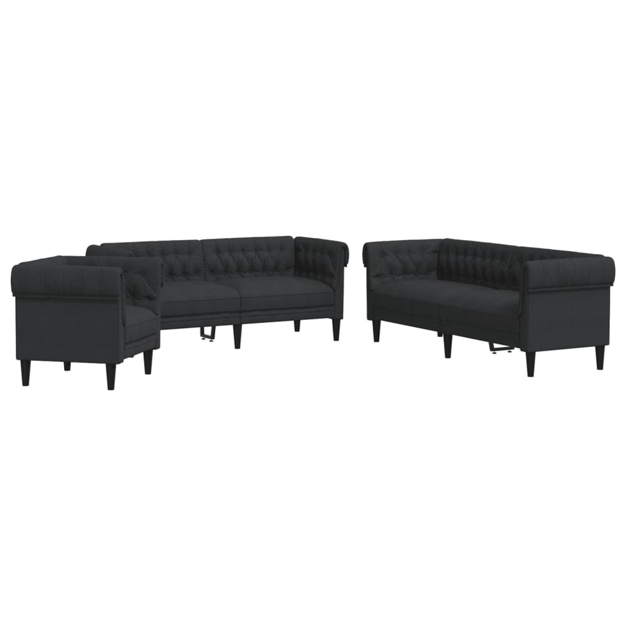3-Delige Loungeset Stof Zwart