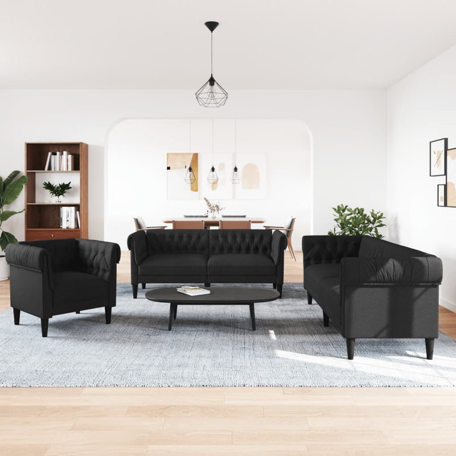3-Delige Loungeset Stof Zwart