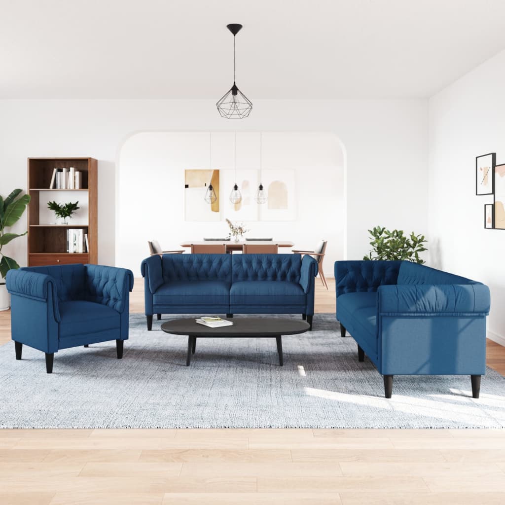 3-Delige Loungeset Stof Blauw