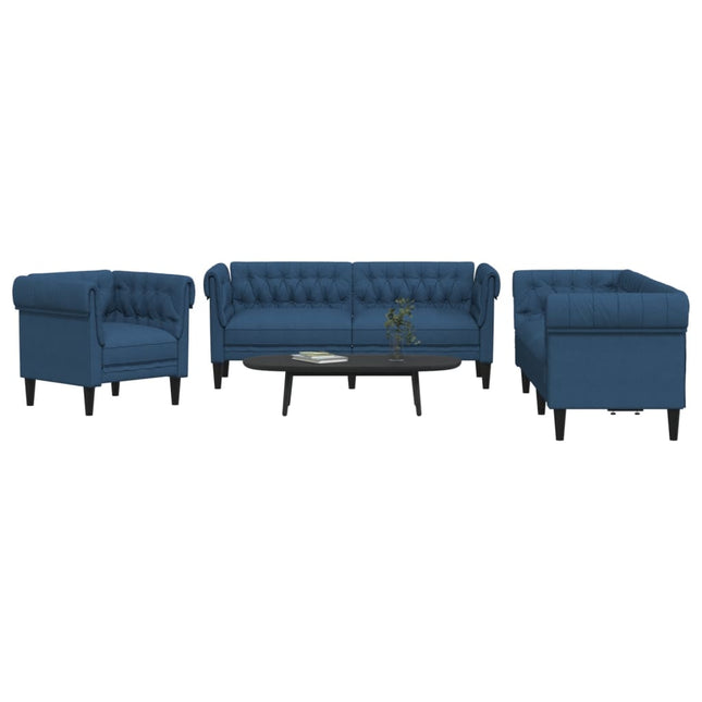 3-Delige Loungeset Stof Blauw