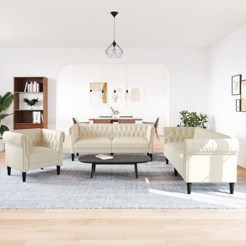 3-Delige Loungeset Stof Crèmekleurig