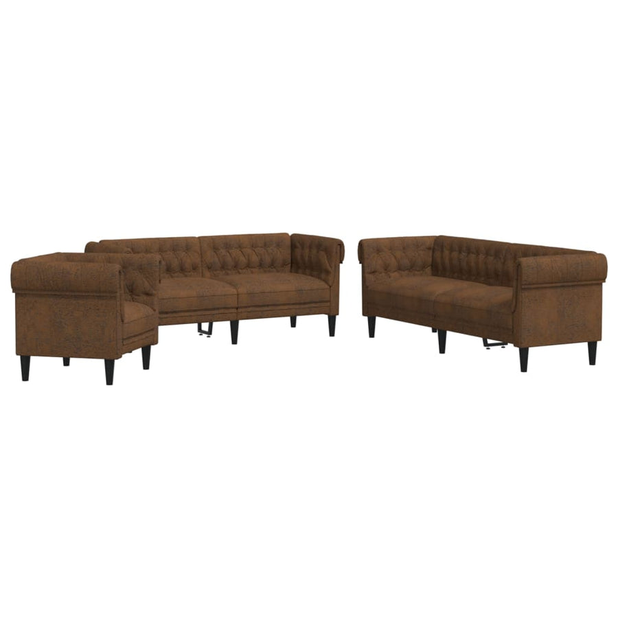 3-Delige Loungeset Stof Bruin