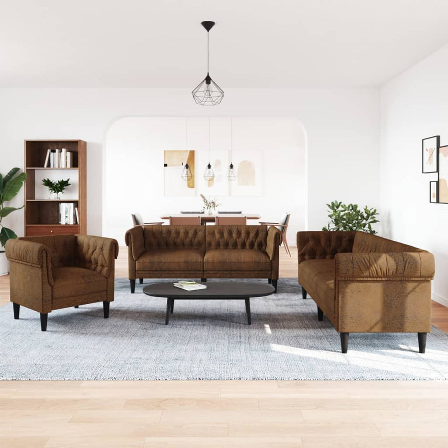 3-Delige Loungeset Stof Bruin