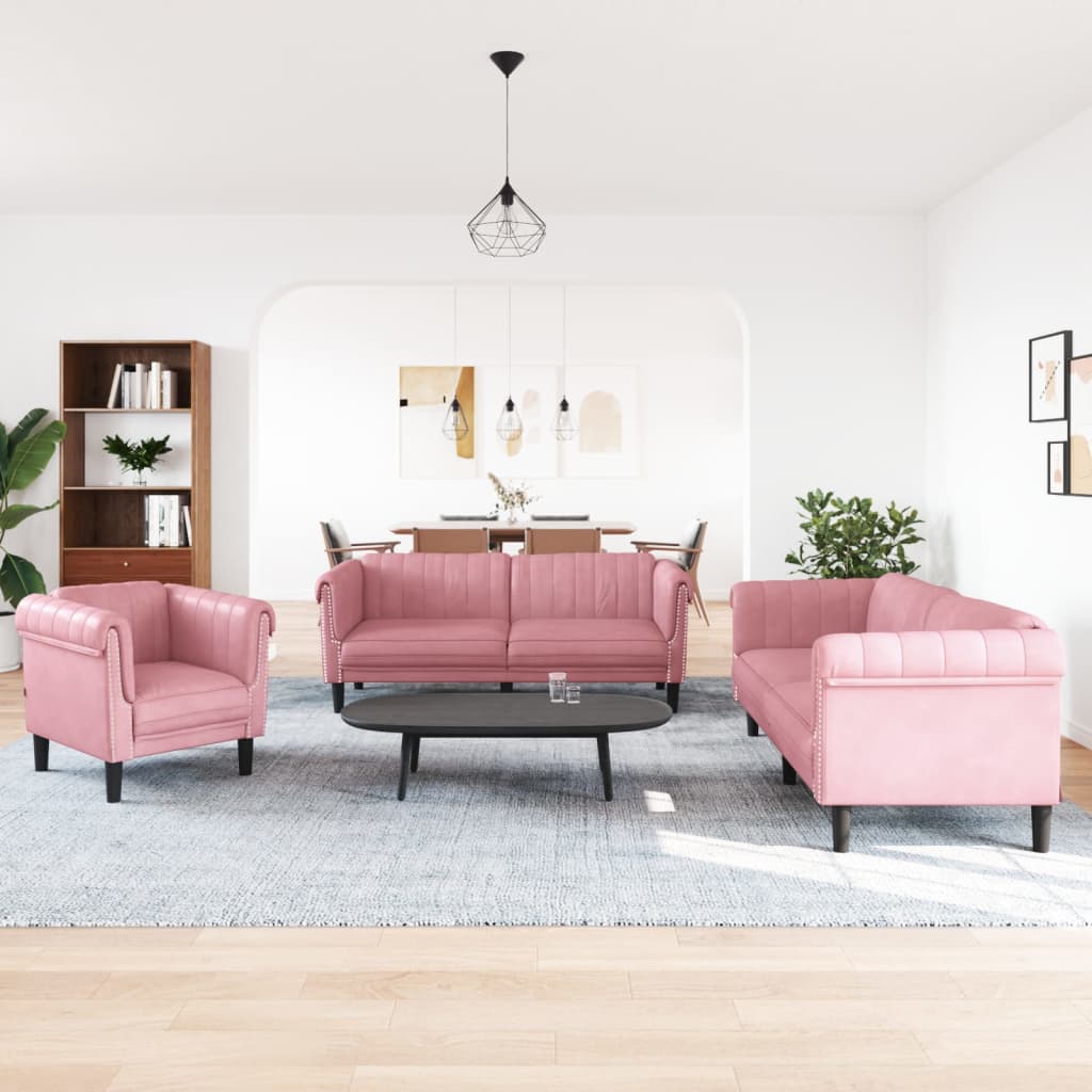 3-delige Loungeset fluweel roze