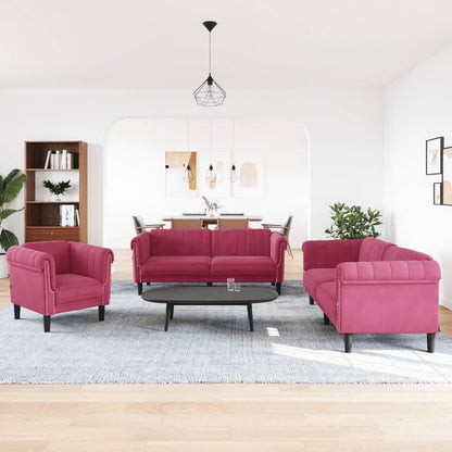 3-delige Loungeset fluweel wijnrood
