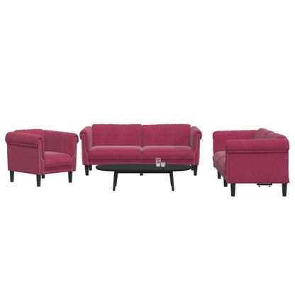 3-delige Loungeset fluweel wijnrood