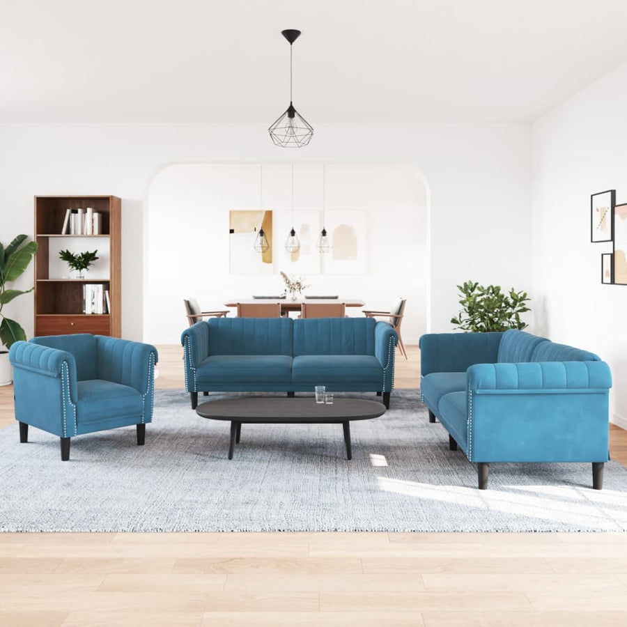 3-delige Loungeset fluweel blauw