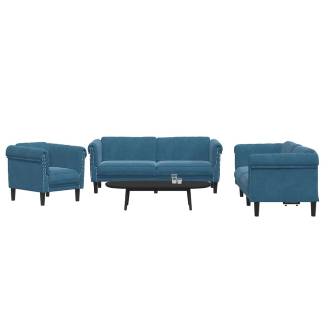 3-delige Loungeset fluweel blauw