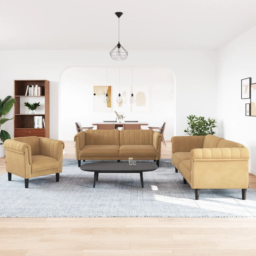 3-delige Loungeset fluweel bruin