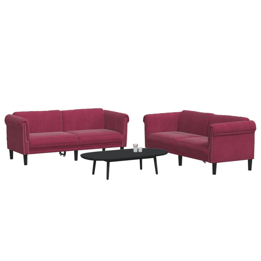 2-delige Loungeset fluweel wijnrood
