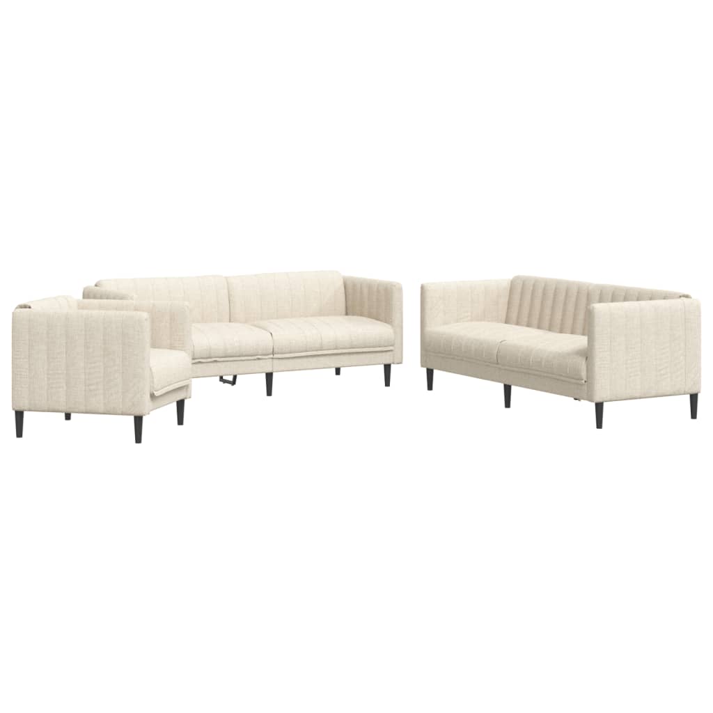 3-delige Loungeset stof crèmekleurig
