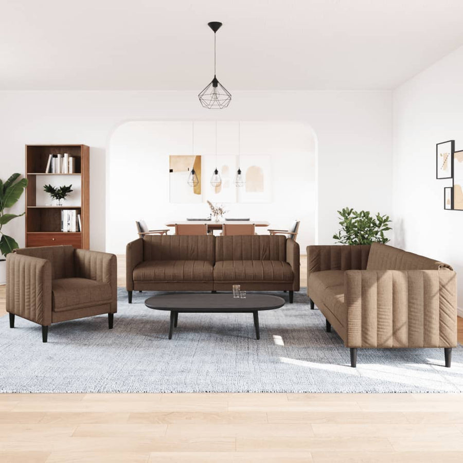 3-delige Loungeset stof bruin