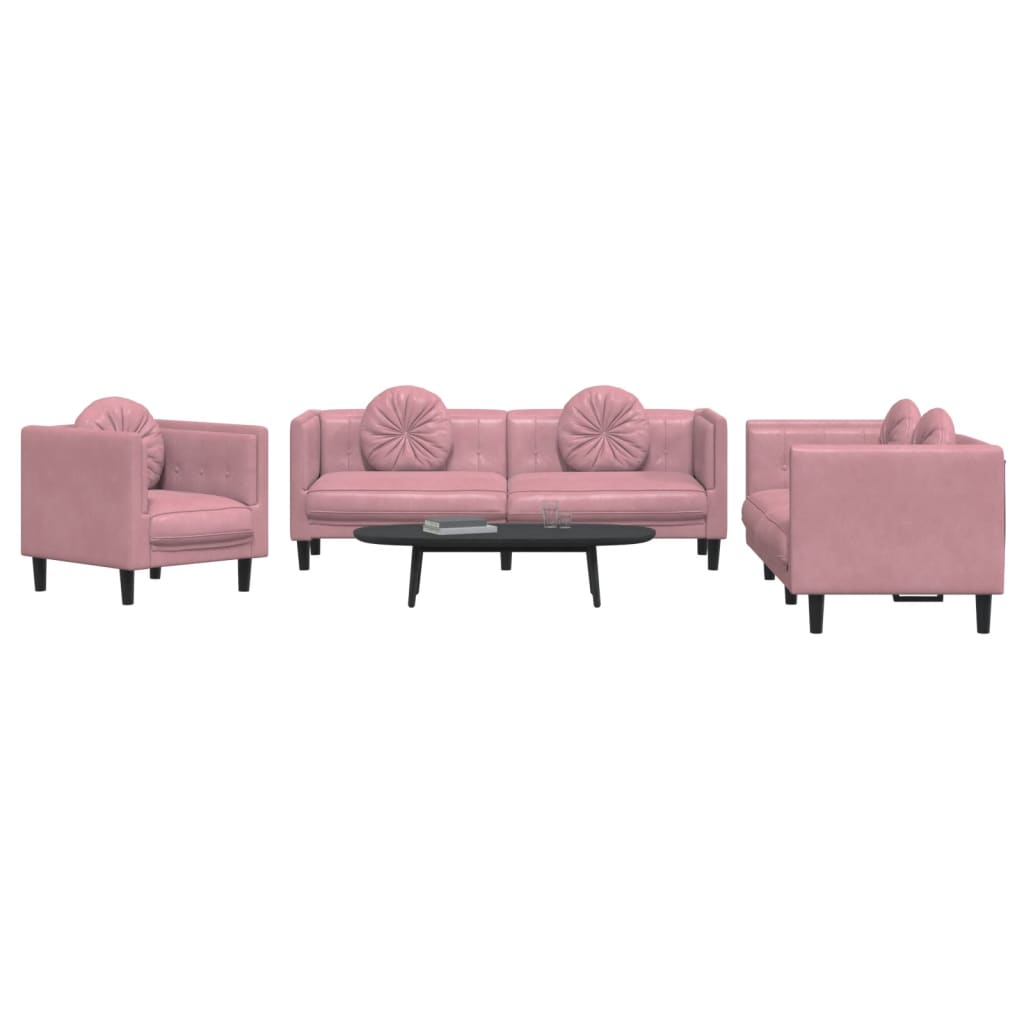 3-delige Loungeset met kussens fluweel roze
