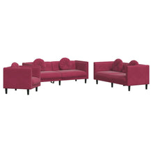 3-delige Loungeset met kussens fluweel wijnrood