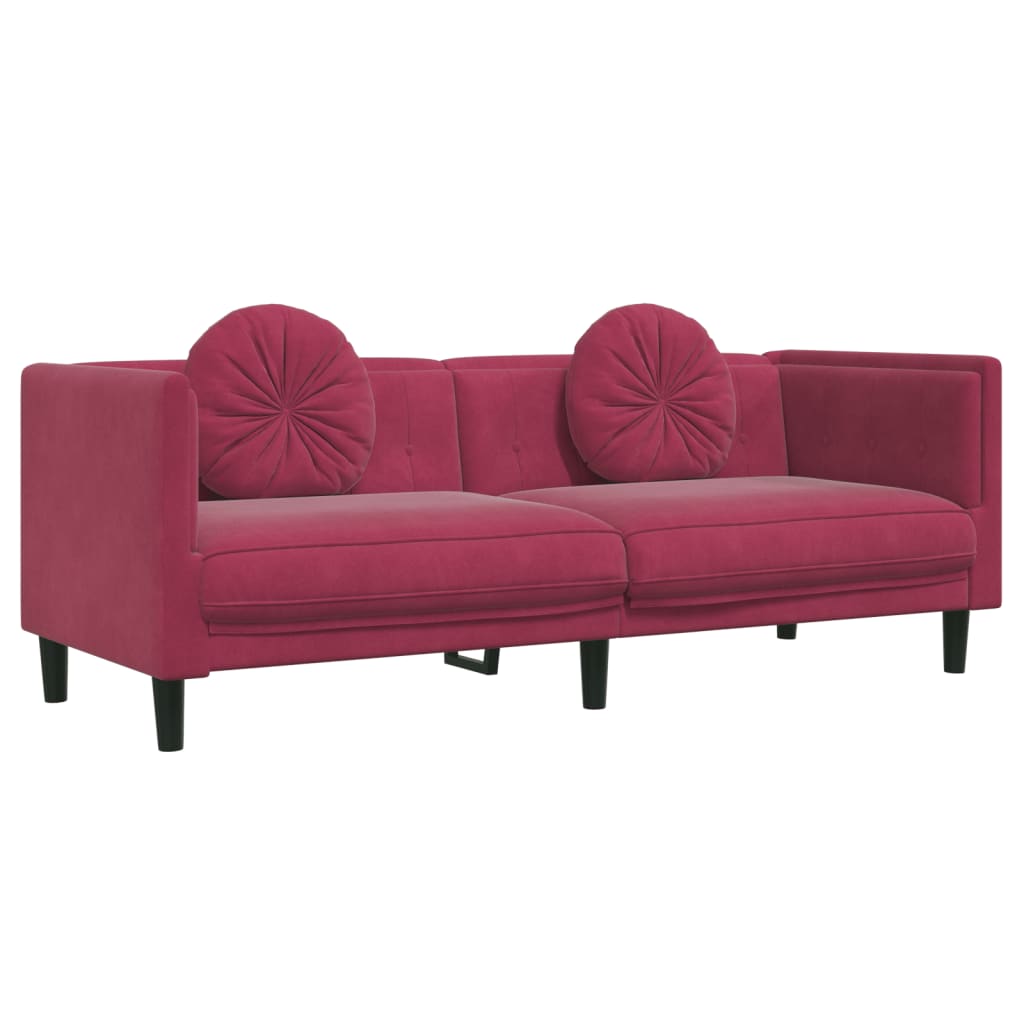 3-delige Loungeset met kussens fluweel wijnrood