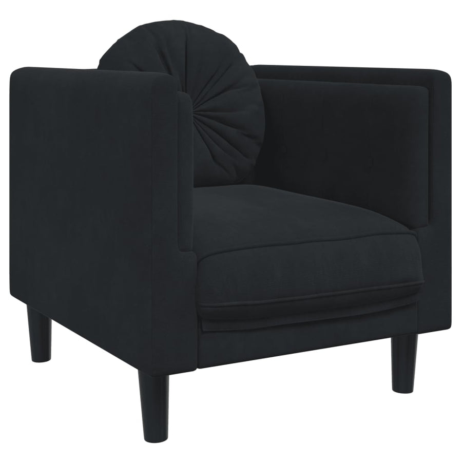 3-delige Loungeset met kussens fluweel zwart