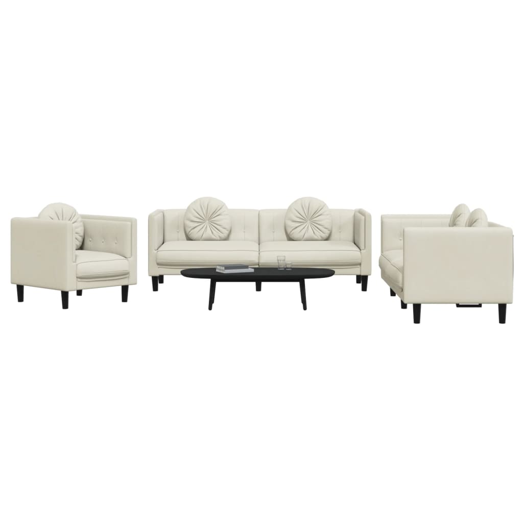 3-delige Loungeset met kussens fluweel crèmekleurig