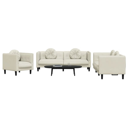 3-delige Loungeset met kussens fluweel crèmekleurig