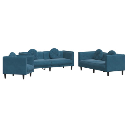 3-delige Loungeset met kussens fluweel blauw