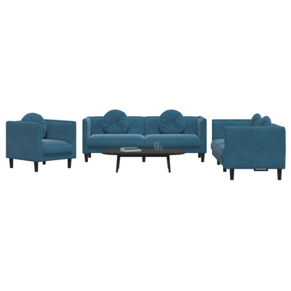 3-delige Loungeset met kussens fluweel blauw