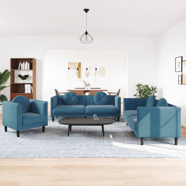 3-delige Loungeset met kussens fluweel blauw