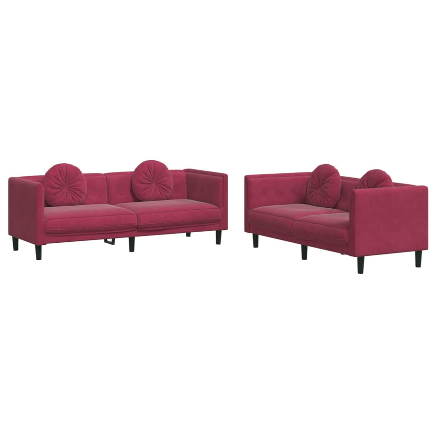 2-delige Loungeset met kussens fluweel wijnrood