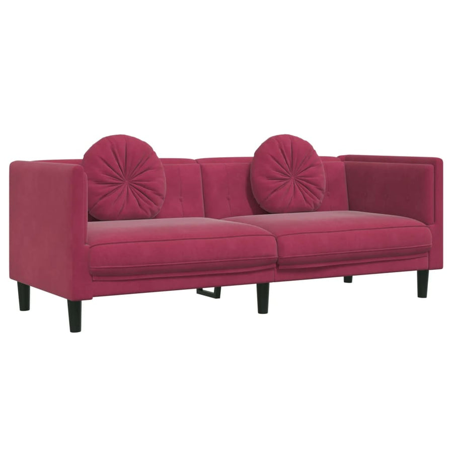 2-delige Loungeset met kussens fluweel wijnrood